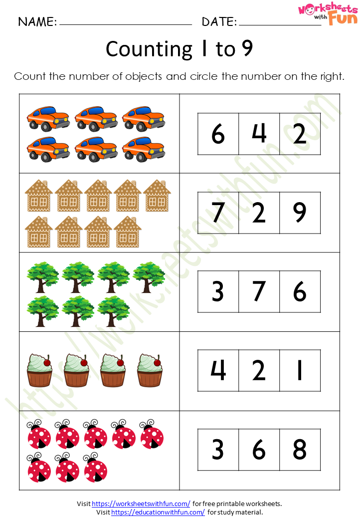 Course maths class 1 topic counting 1 to 9